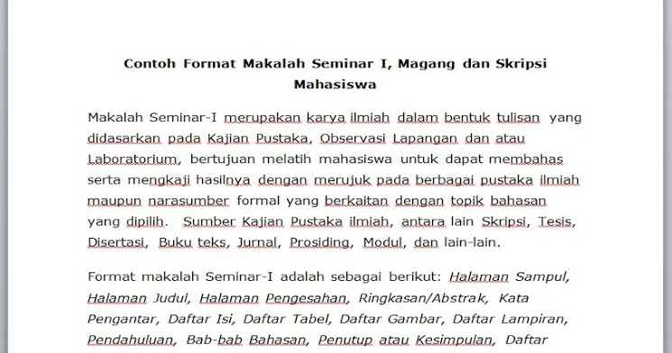 Contoh Format Makalah Seminar I Magang Dan Skripsi Mahasiswa