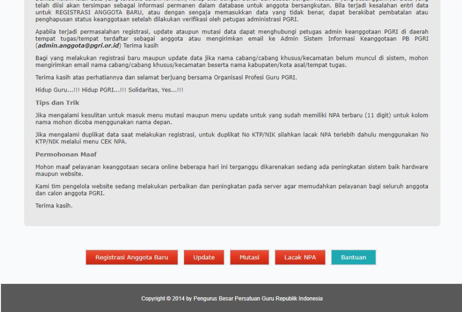 Cara Update Data Anggota PGRI Secara Online