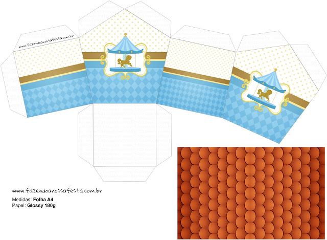 Carousel in Light Blue: Free Printable House Shapped Box. Carousel in Light Blue: Free Printable House Shapped Box.
