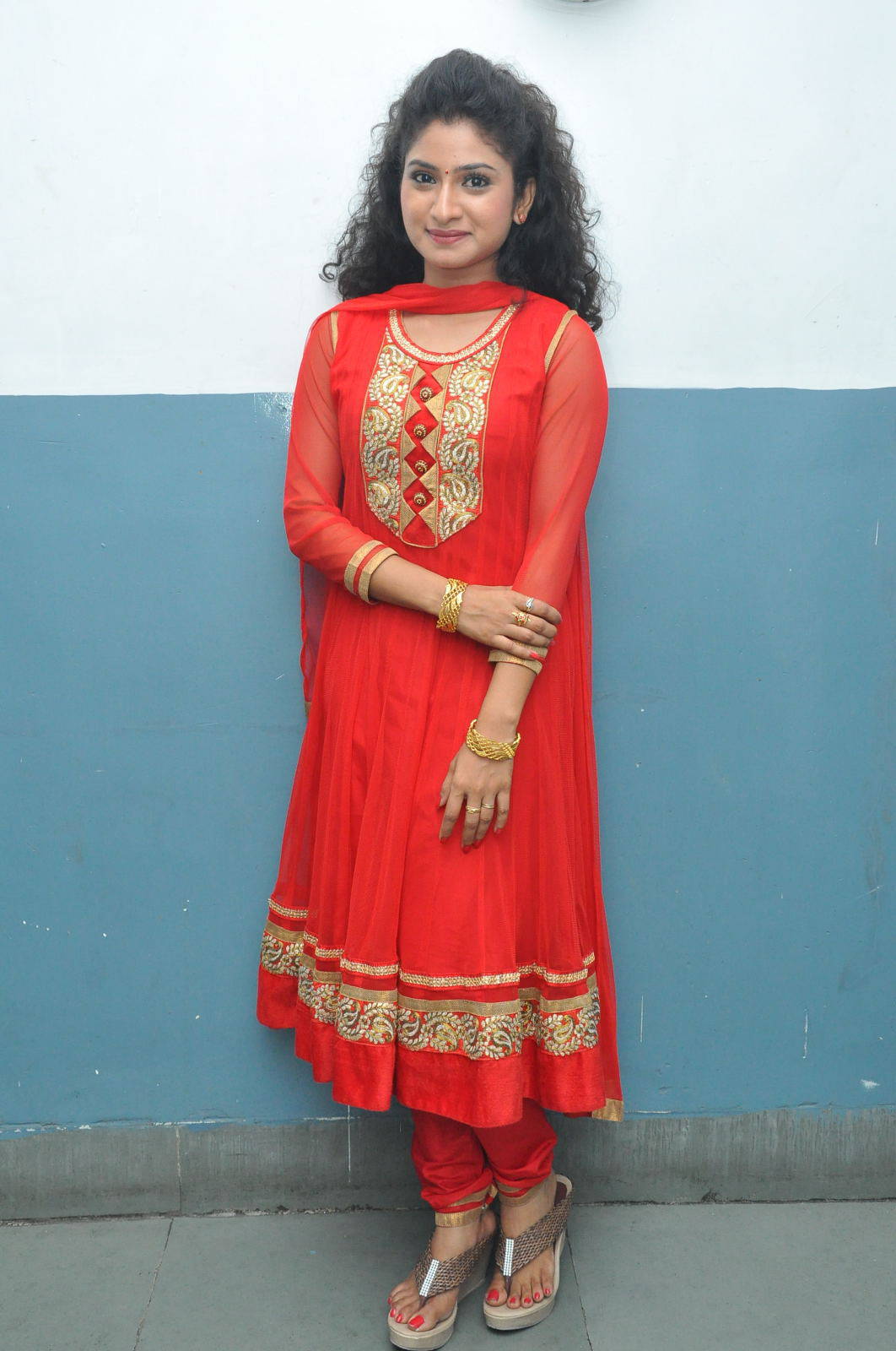 Tollywood Actress Vishnu Priya Stills In Red Salwar Kameez