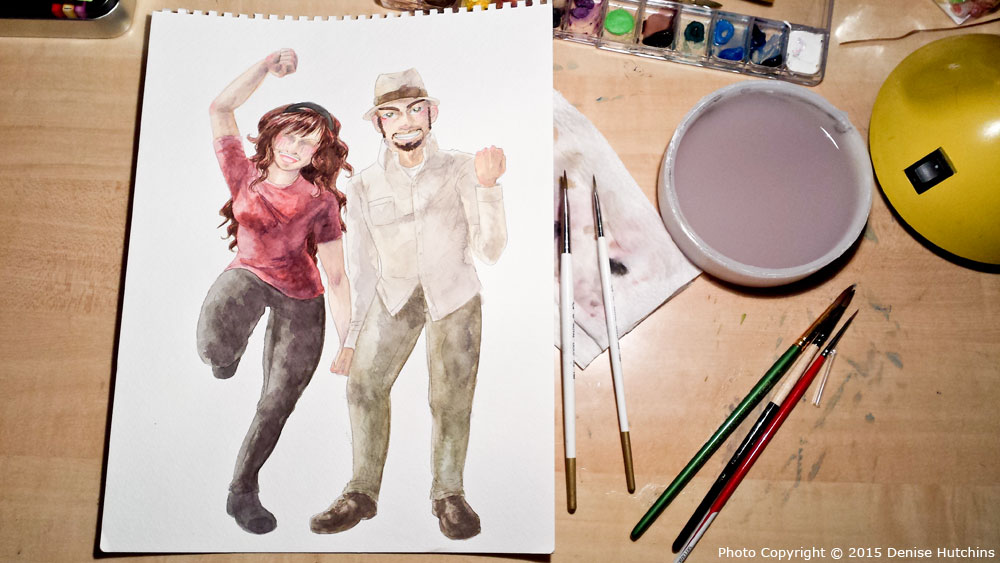 Artist and Her Beau, in Watercolor