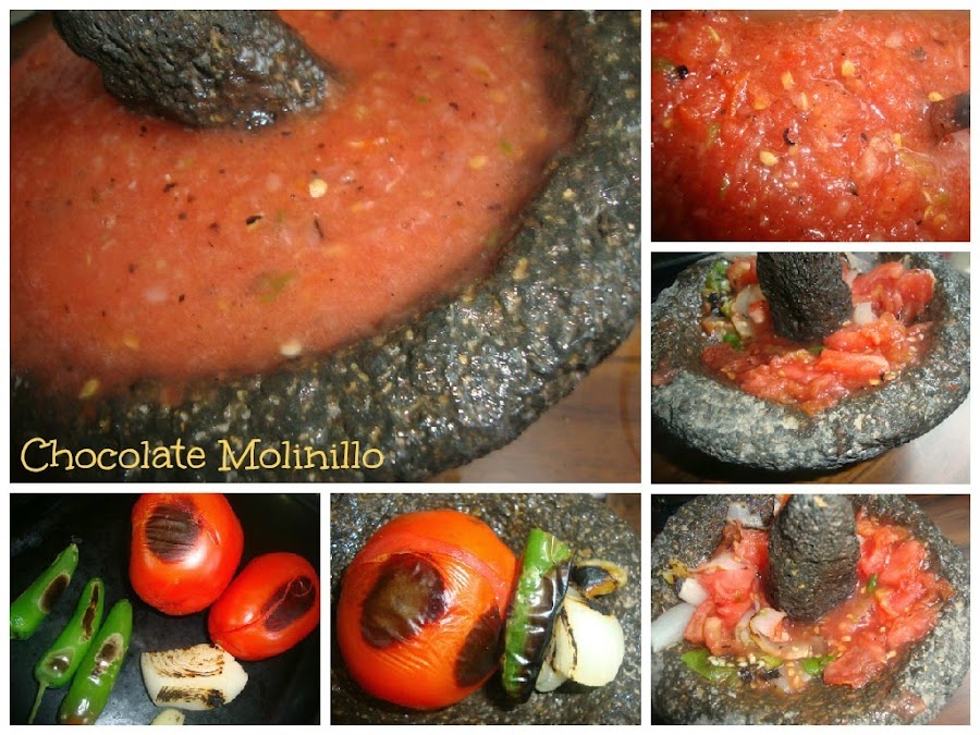 Salsa picante mexicana en molcajete