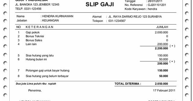 Contoh Slip Gaji Pegawai Hotel Our Families Journey