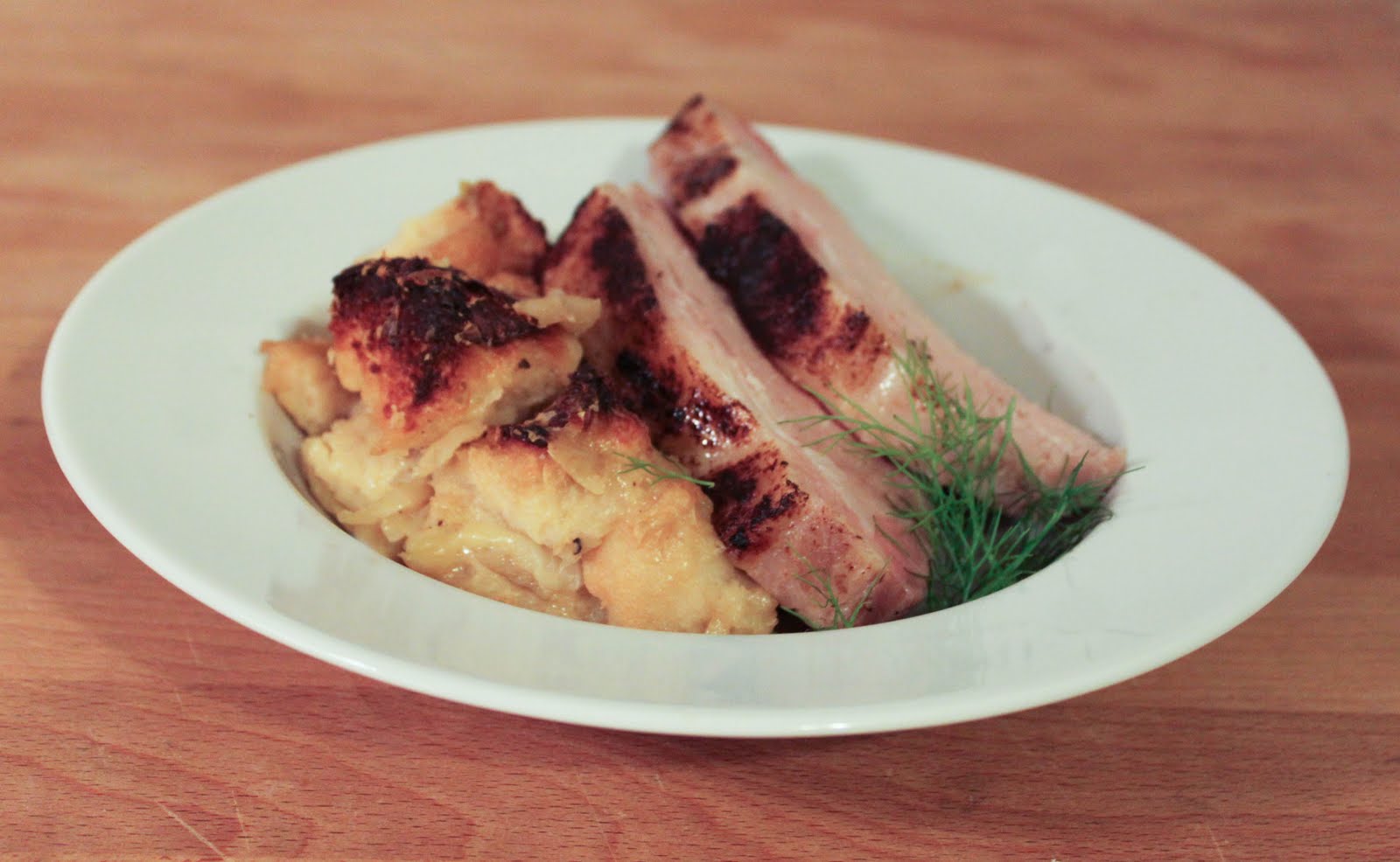 Emily's Culinary Adventures Sous Vide Pork Roast with Savory Fennel Bread Pudding