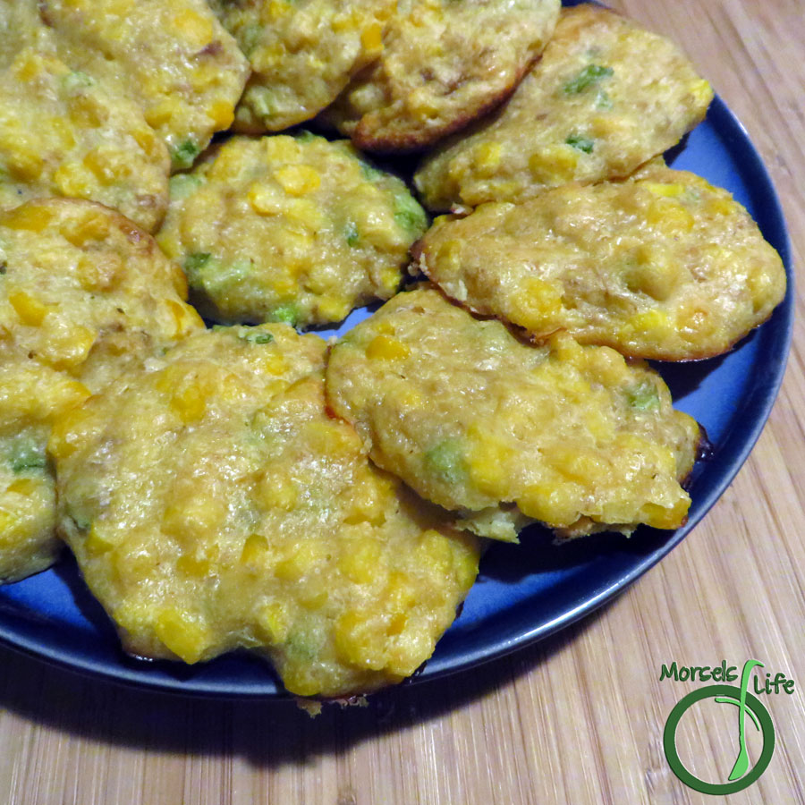 Morsels of Life - Baked Corn Fritters - Flavorful baked corn fritters made with caramelized onions and Parmesan cheese. Throw in some corn meal for extra texture!