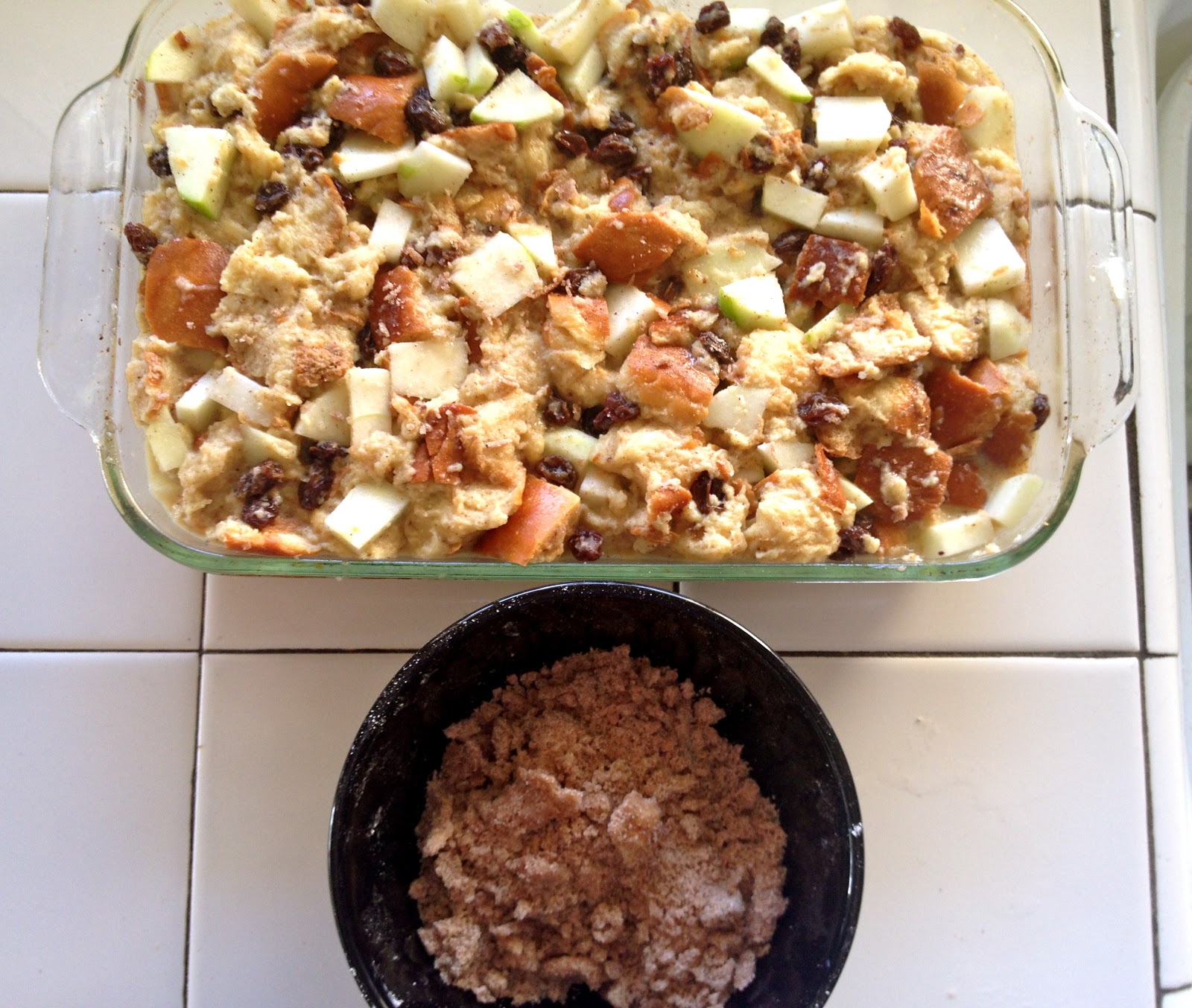 Off The Wall Apple Rum Raisin Bread Pudding with CinnamonStreusel Topping