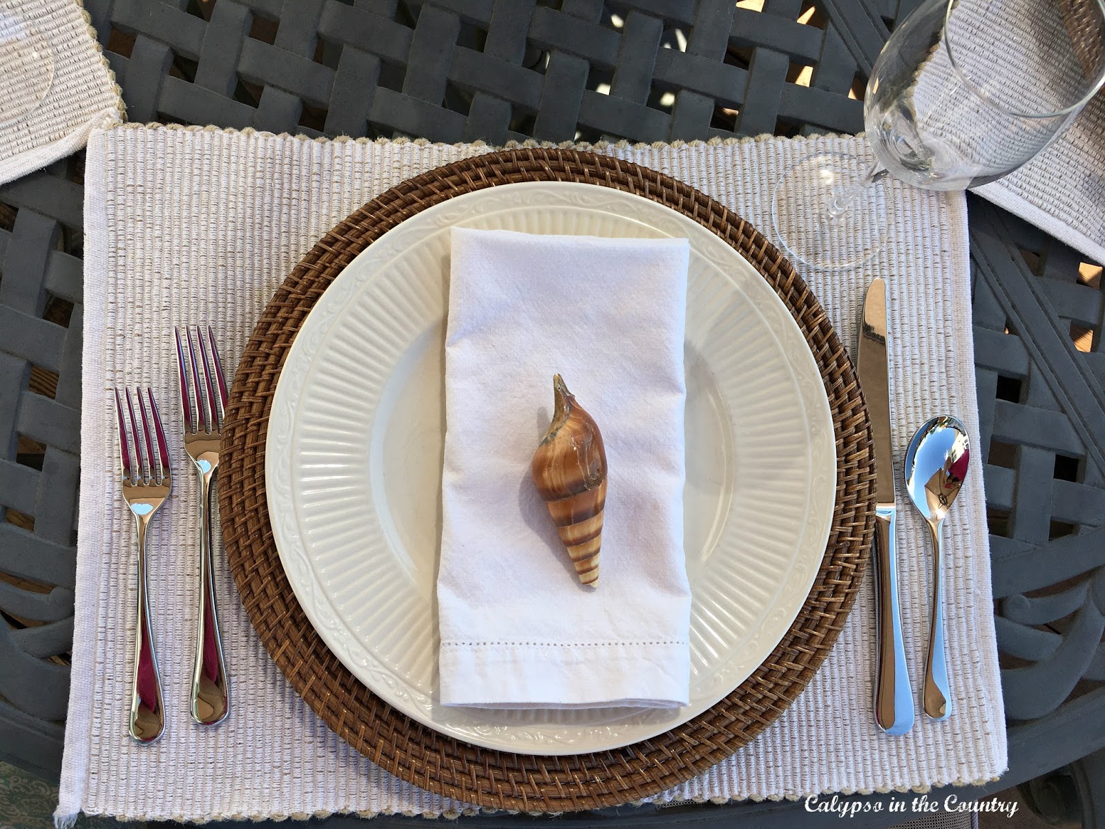 Coastal Table Setting with white napkins