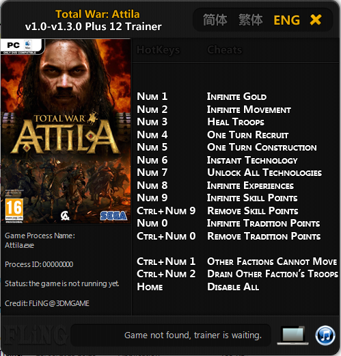 Total War Attila v1.0-v1.3.0 Plus 12 Trainer ~ IKI SANG BLOG