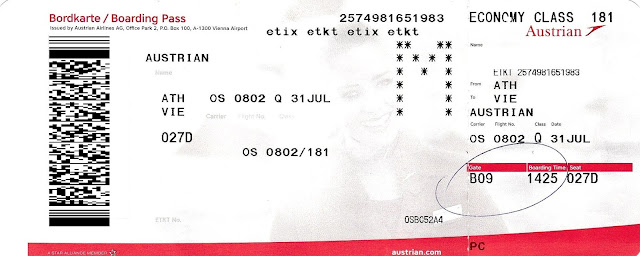 The traveler&rsquo;s drawer: AUSTRIAN AILINES. Boarding Pass for the flight