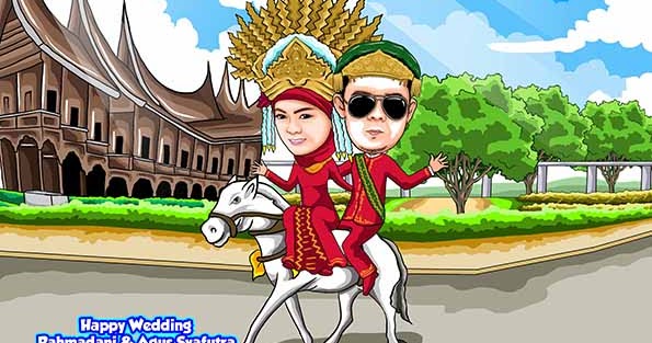 Bikin Karikatur Medan Wedding Adat Padang Rumah Gadang Naik Kuda