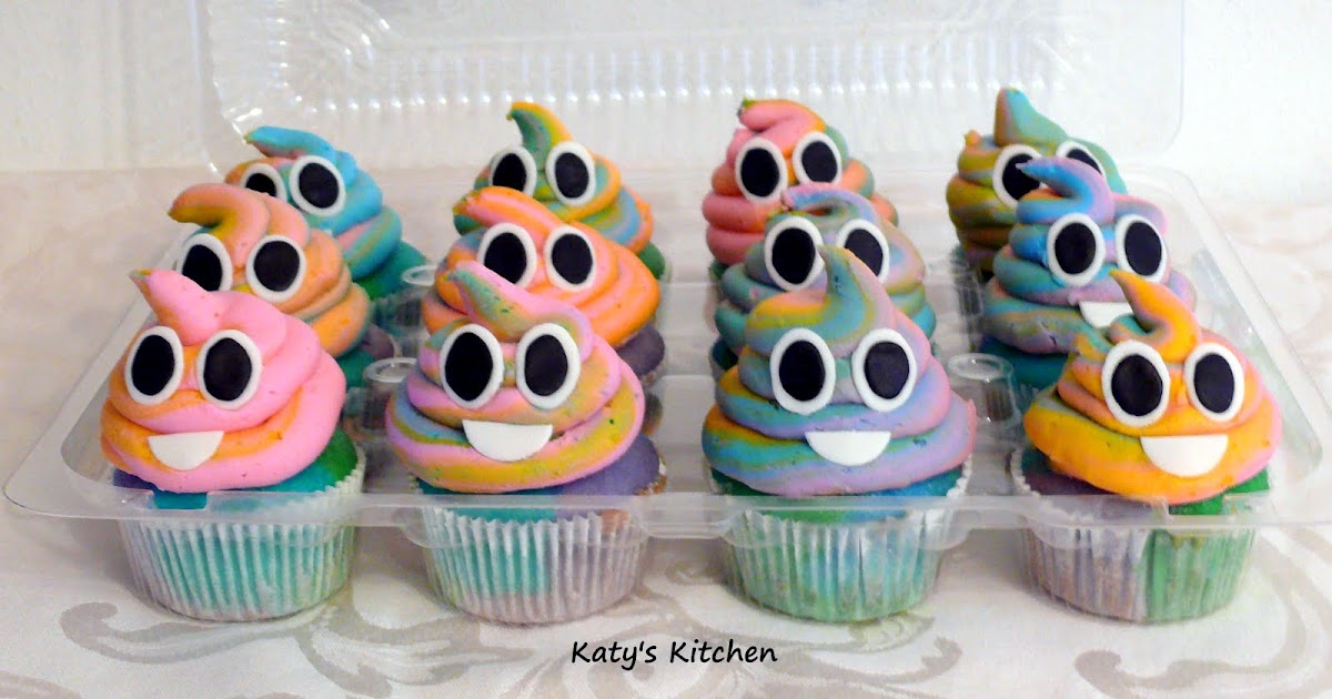 Katy's Kitchen Rainbow Poop Emoji & Chocolate Poop Emoji Cupcakes