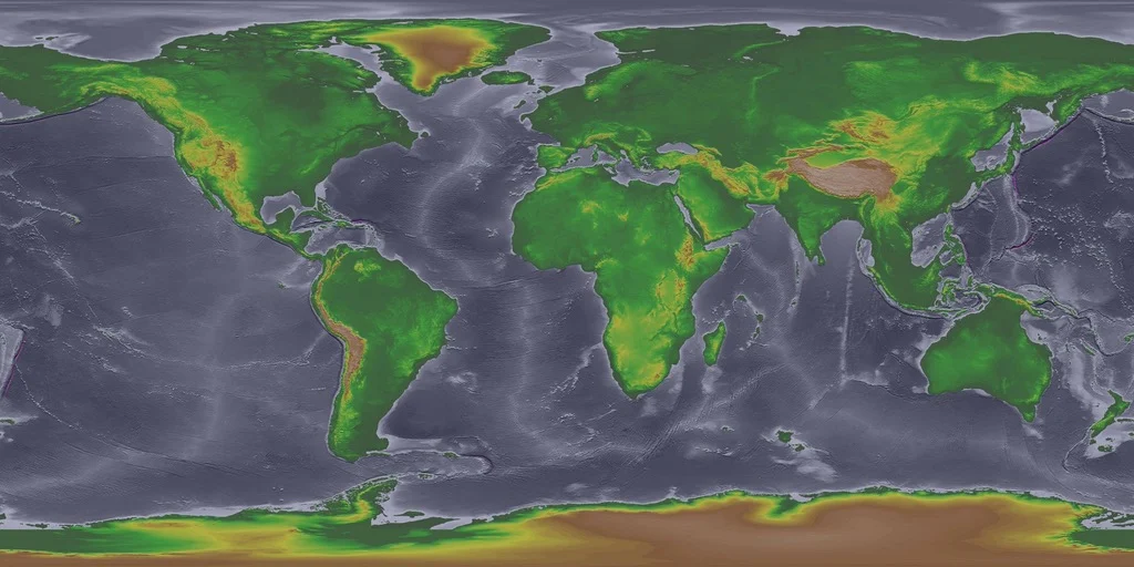 Global land mass with 120 meter lower sea level
