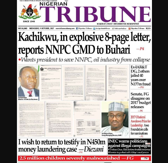 Naija Newspapers Today S The Tribune Newspaper Headlines [4th October