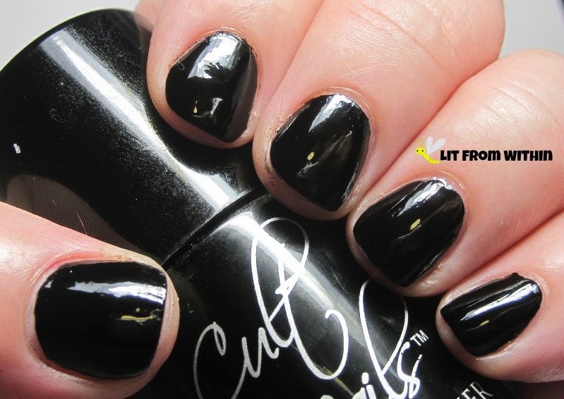my fave one-coat black, Cult Nails Nevermore.