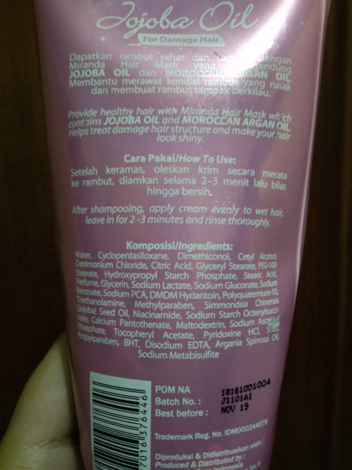 Review Hair Mask Miranda Varian Jojoba Oil