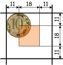 Вероятность равна отношению площадей квадратов