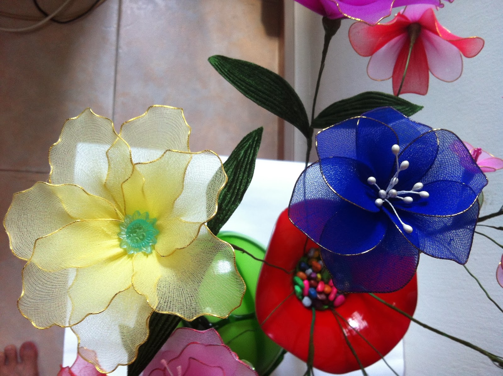 Handmade Stocking Flowers Singapore Watermelong Vase with Stocking