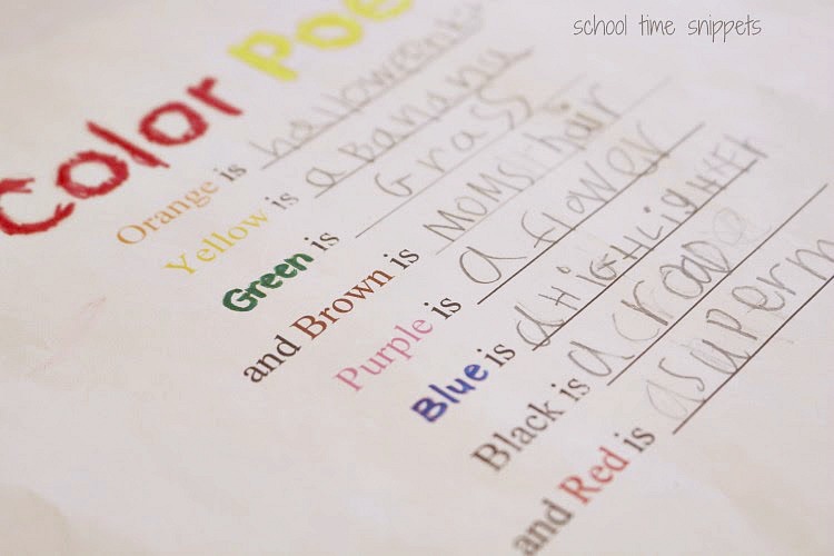 Poetry for Kids | Write your own color poem color poem template
