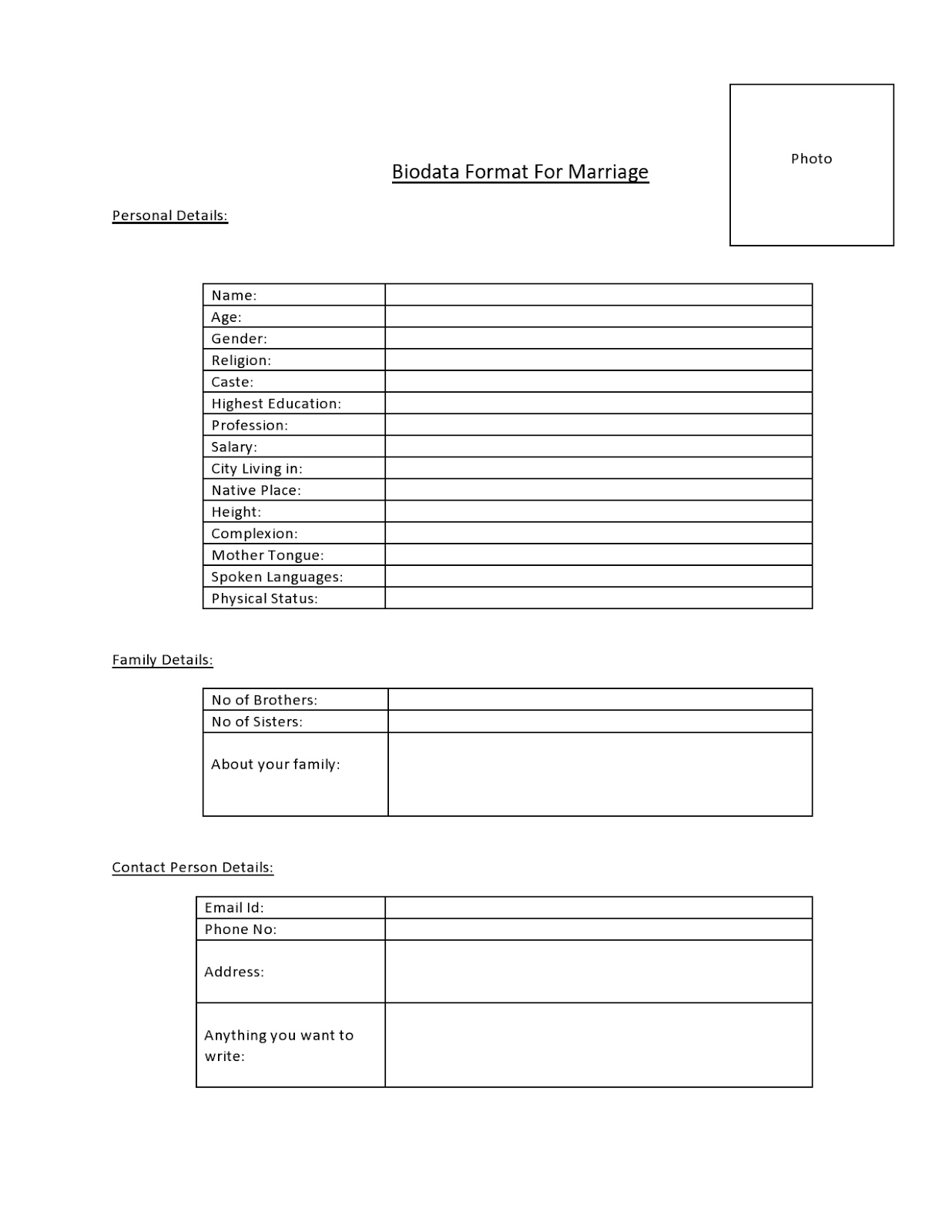Simple Biodata Format In Word Scribd India