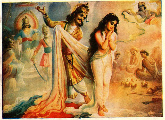 Draupadi, Dussasana, Duryodhana, disrobe, insult, Mahabharatha