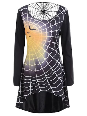 Spider Web Bell Sleeve Halloween T-shirt Dress