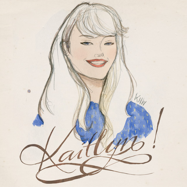 Kaitlyn Birthday watercolour portrait with hand lettering