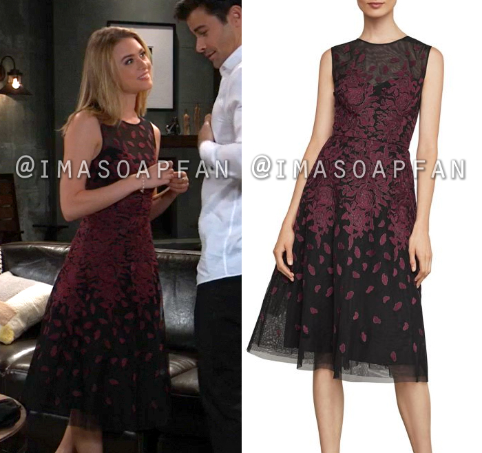 Kiki Jerome, Hayley Erin, Black and Purple Floral Embroidered Tulle Party Dress, General Hospital, GH
