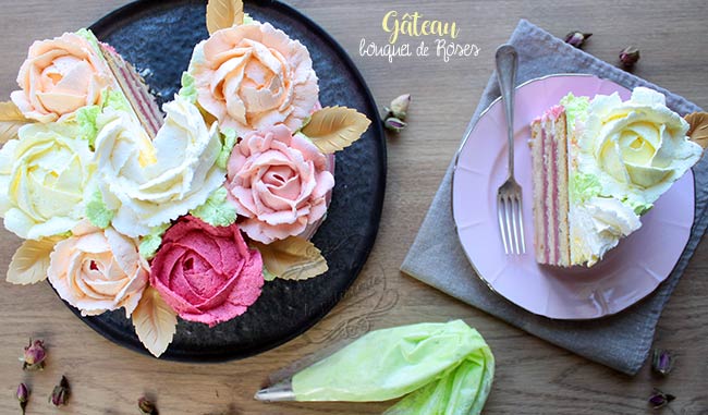 Rose cake ou gâteau bouquet de fleurs pour la Saint