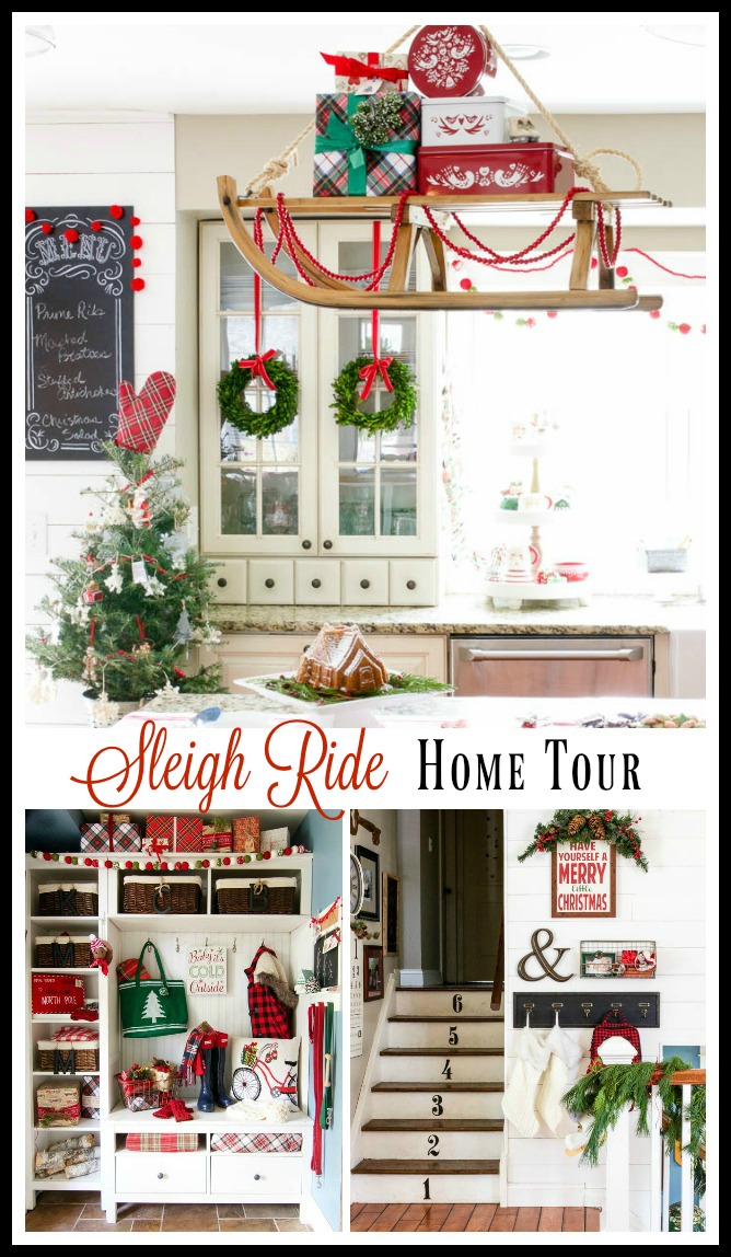 Sleigh Ride Christmas home tour with lots of  farmhouse style decor and rustic family room