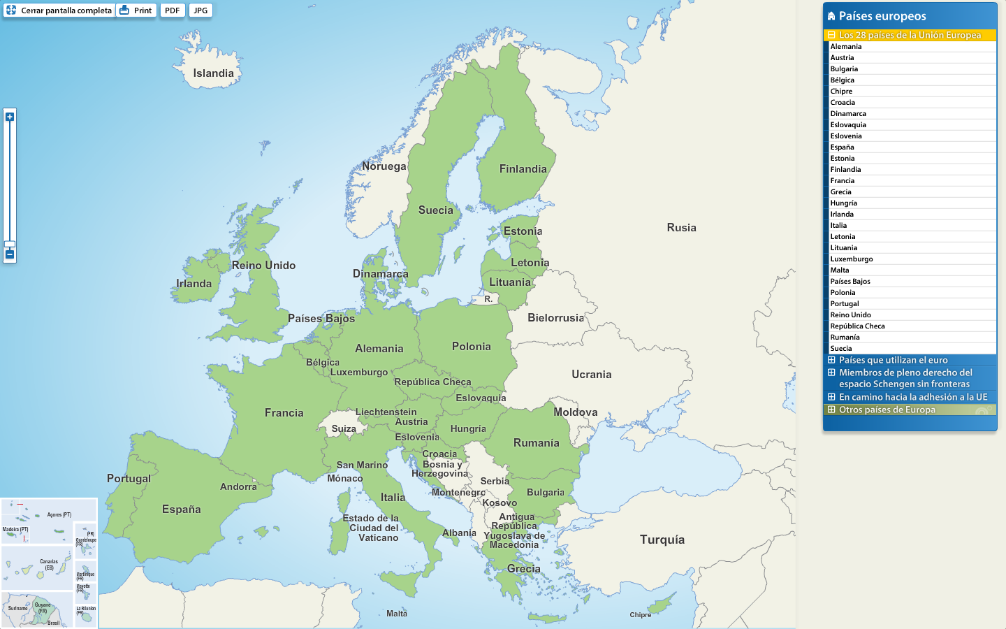 Unión Europea: Mapa de los 28 países que componen la Unión europea