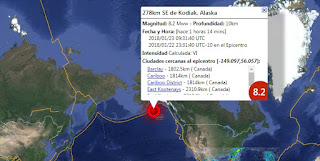 Terremoto de magnitud 8.2 se registró esta madrugada 317 kilómetros al sureste de las islas Kodiak en Alaska, según reporta el Servicio Geológico de Estados Unidos. Terremoto de magnitud 8.2 se registró esta madrugada 317 kilómetros al sureste de las islas Kodiak en Alaska, según reporta el Servicio Geológico de Estados Unidos.