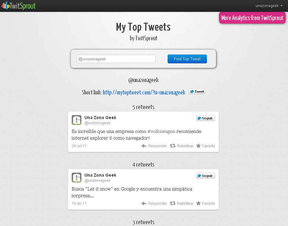 Tus Tweets con más Retweets My Top Tweet Una Zona Geek