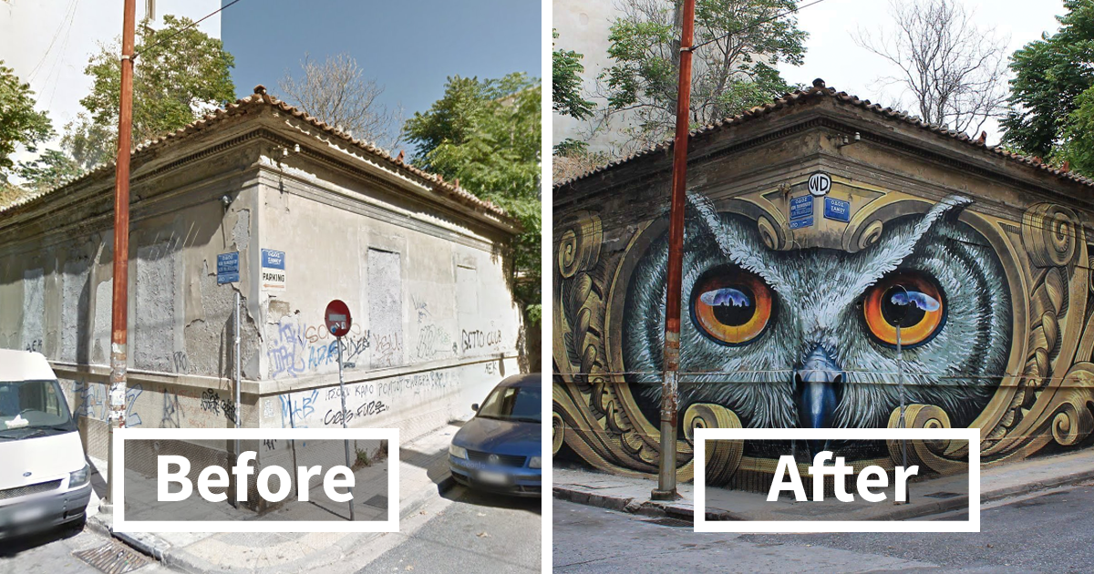 10+ Incredible Before & After Street Art Transformations That’ll Make You Say Wow