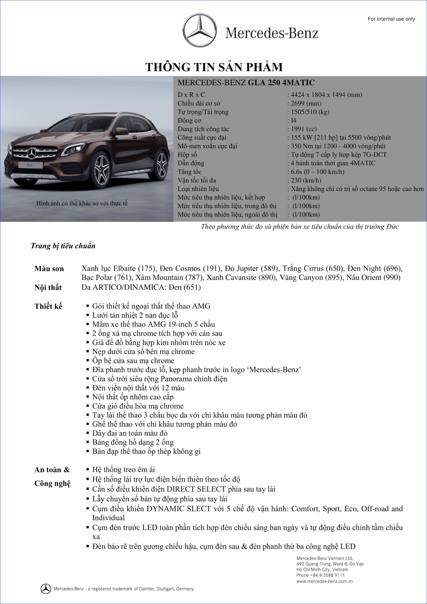 Bảng thông số kỹ thuật Mercedes GLA 250 4MATIC 2017 Bảng thông số kỹ thuật Mercedes GLA 250 4MATIC 2017 tại Mercedes Trường Chinh