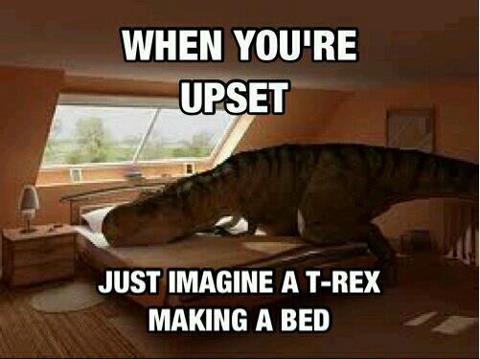 T-Rex making a bed
