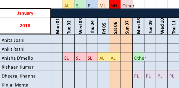 leave calendar template