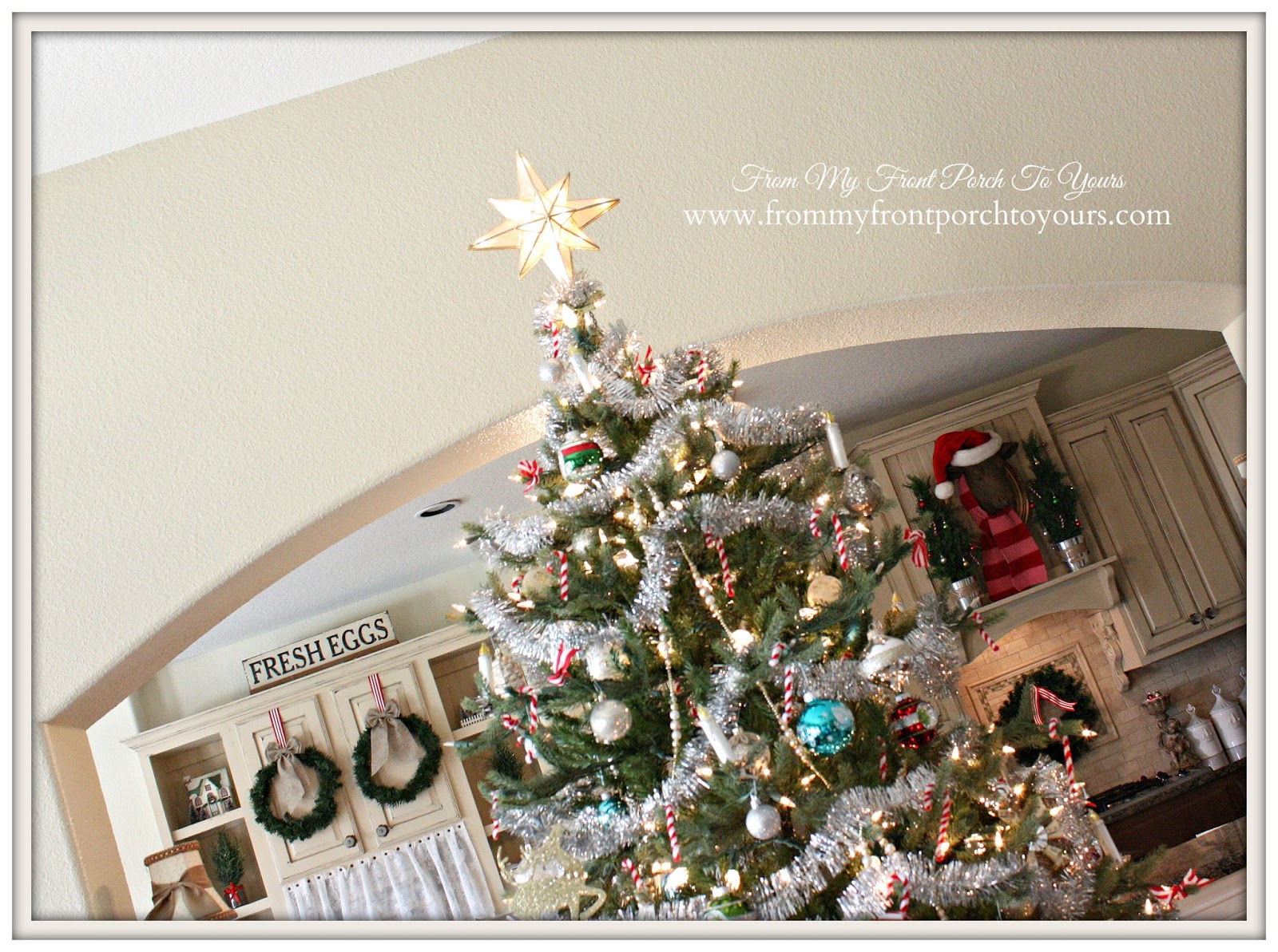 Christmas Tree-Farmhouse Vintage Christmas Living Room- From My Front Porch To Yours