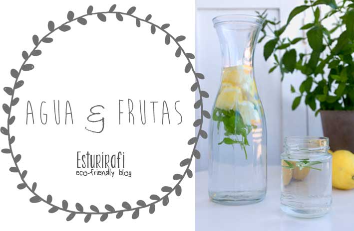 Receta de agua con frutas: 1 litro de agua, 1 o 2 limones y unas ramitas de hierbabuena