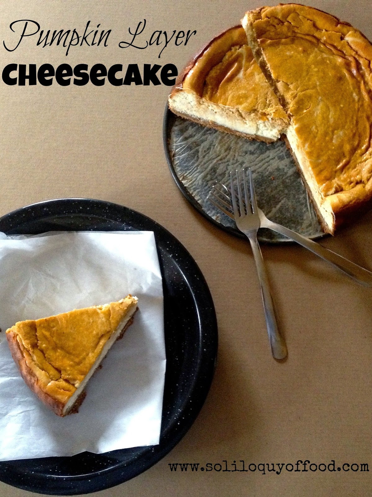 Pumpkin Layer Cheesecake - Contributor post from Kim at www.soliloquyoffood.com