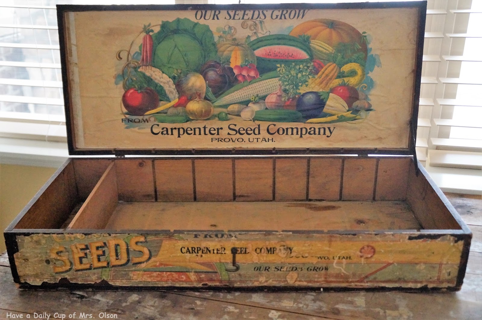 Vintage Seed Box Have a Daily Cup of Mrs. Olson