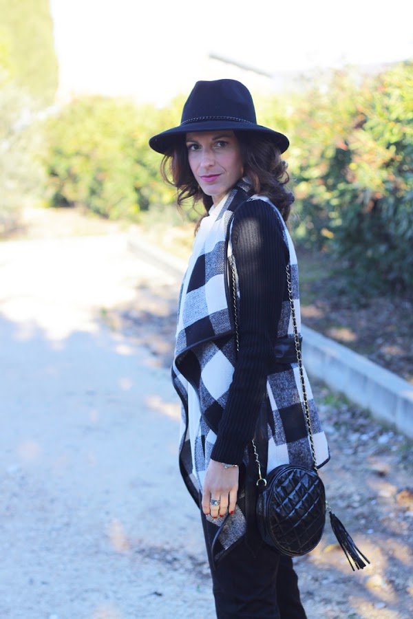 Black and White Plaid Coat
