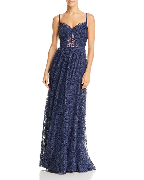 Metallic Floral Lace Gown