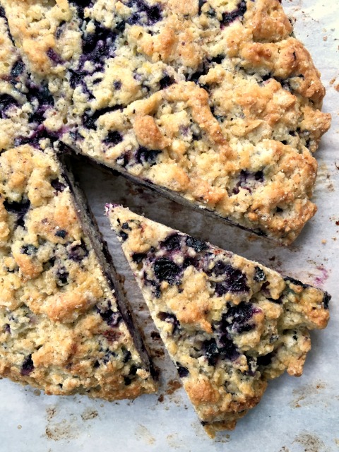 Wholegrain Lemon Blueberry Scones are wholesome made with stone ground flour.  Delicious made with fresh or frozen blueberries.