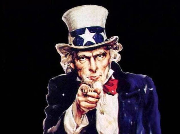Uncle Sam says, "Here are your orders!  God, Country, Work, Family! Disobey these orders, get out!"