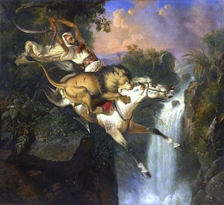 Lukisan Karya Raden Saleh dengan Tema Arab Horseman attacked by a Lion Lukisan Karya Raden Saleh dengan Tema Arab Horseman attacked by a Lion