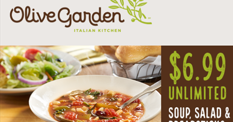 Unlimited Soup Salad Breadstcks At Olive Garden 6 99