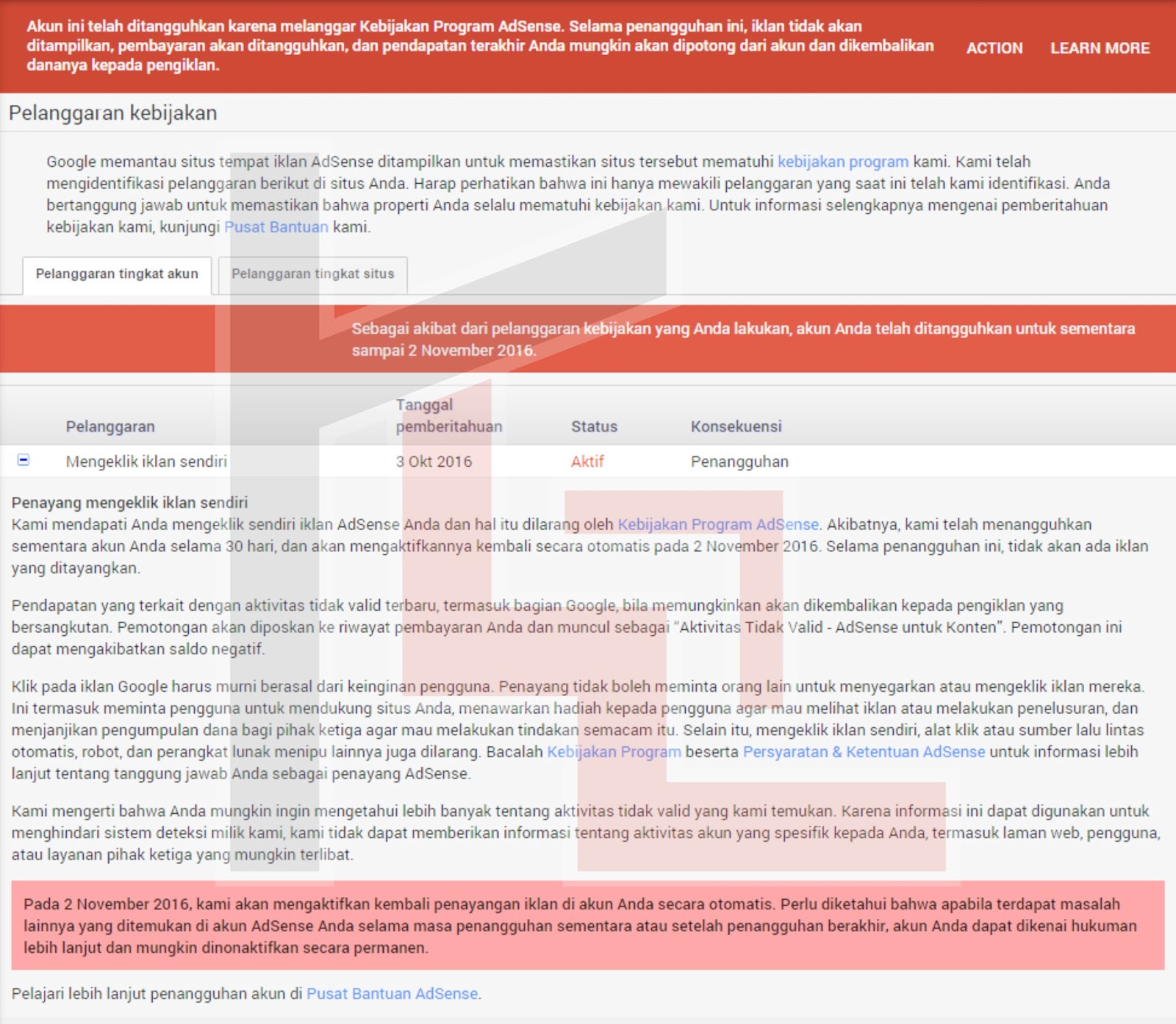 Mendapat Pinalty Dari Adsense Google Mendapat Pinalty Dari Adsense Google