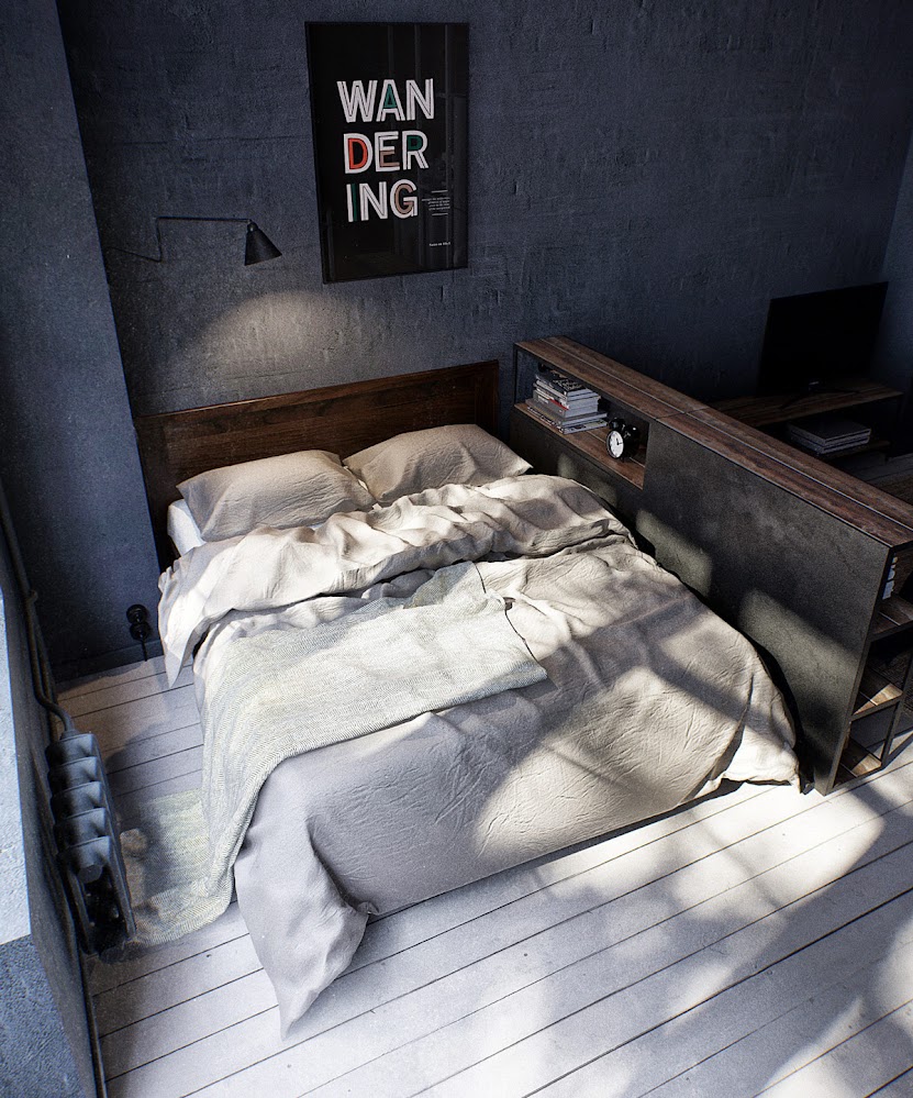 small-space-grey-wall-industrial-beds