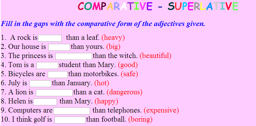 Comparatives and superlatives упражнения. Comparison of adjectives упражнение.