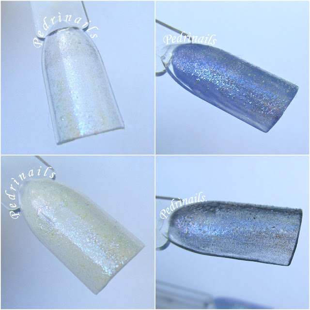 Swatches BPS Multi-chrome Powder Chameleon Glitter Powder + Kiko 338 - Essence the gel Wild white ways 33 - Catrice Blue and a half men 66 - photo © Pedrìnails